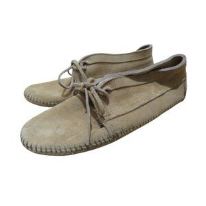 MINNETONKA Moccasin Loafer Fringe Booties Tan Suede Leather Western Casual